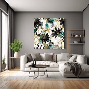 Luxurious Photorealistic Watercolor Black Emerald Gold Floral Seamless Pattern - High-Resolution Digital Art for DIY Projects & Crafts