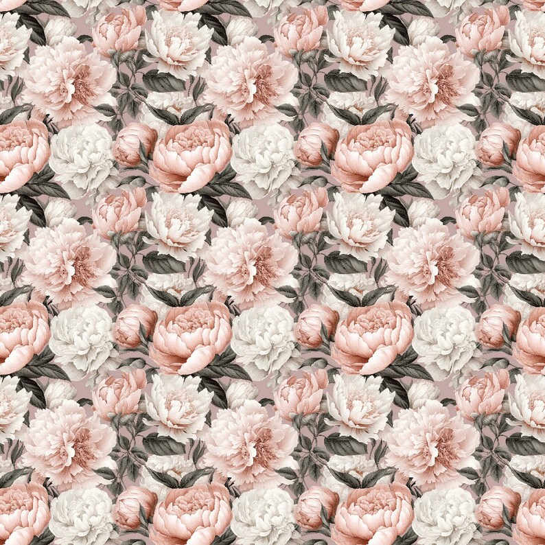 Seamless Soft Pink and White Photorealistic Floral Peonies Pattern ...