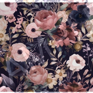 Photorealistic Mauve, Navy, and Blush Floral Seamless Pattern - High-Resolution Digital Art Download