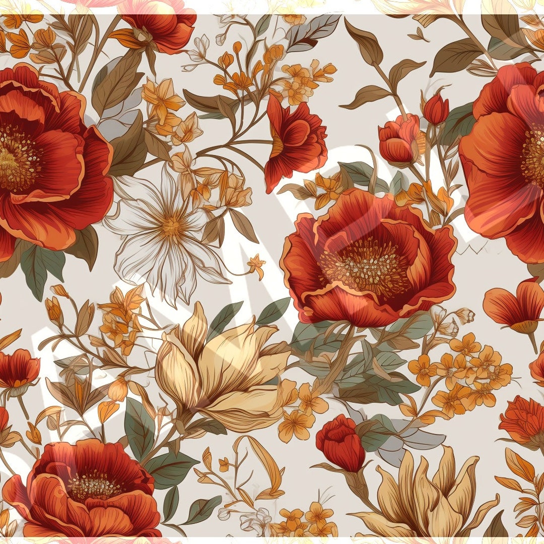 Photorealistic Masala & Poppy Color Seamless Floral Pattern - High ...