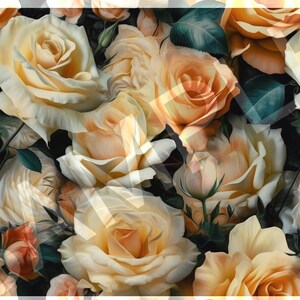 Seamless Photorealistic Floral Pattern in Cream, Pale Yellow and Soft Peach - Digital Illustration