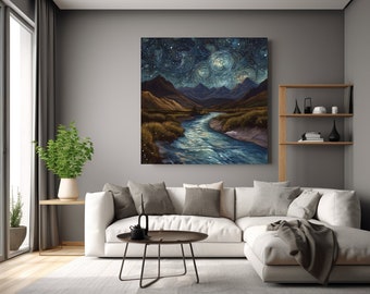 Van Gogh Style Starry Galaxy Landscape - Descarga de arte digital para decoración del hogar y arte de pared