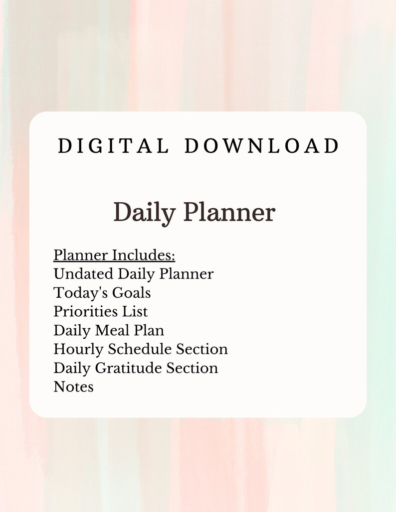 Undated Daily Planner | Digital Download | Watercolor - Etsy
