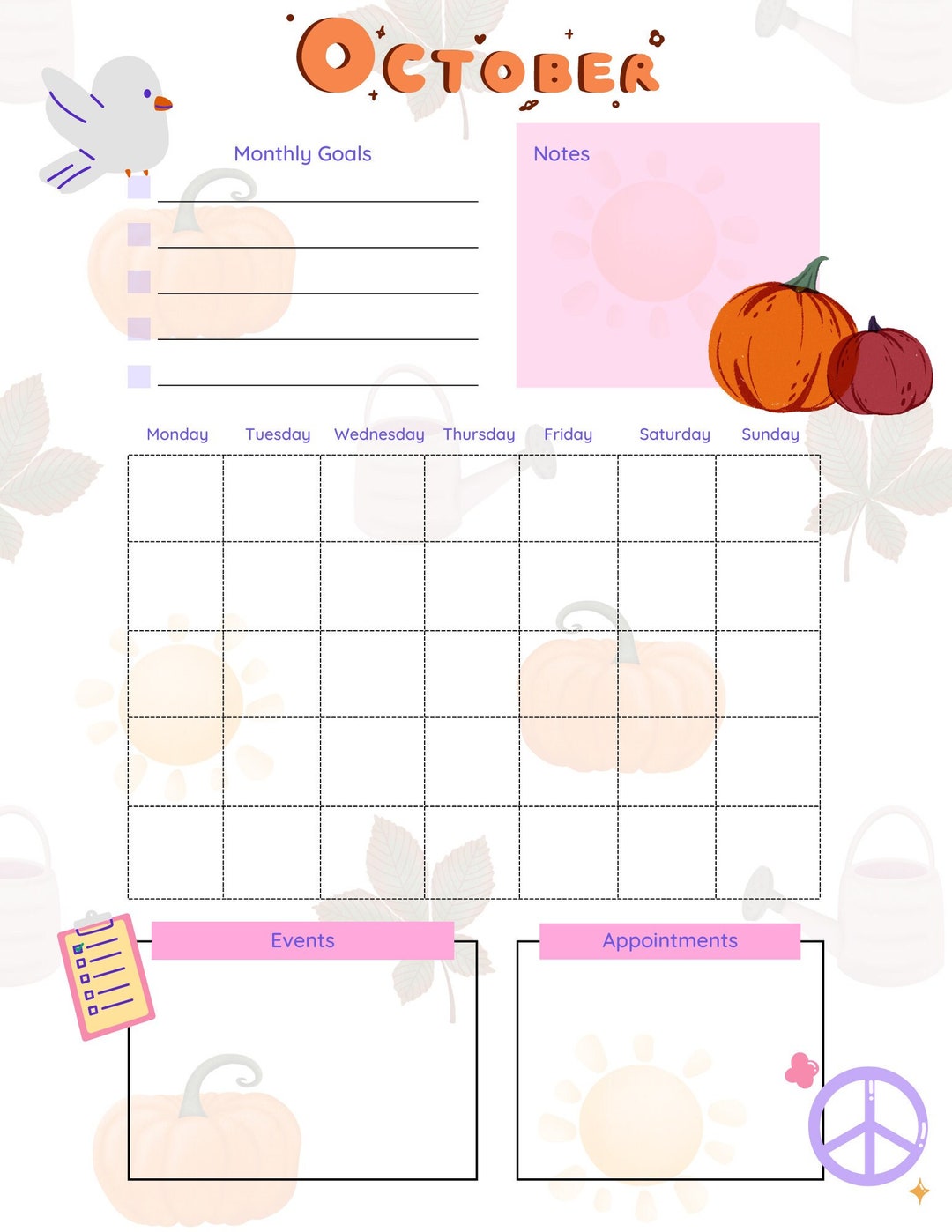 12-month Undated Annual Planner | Digital Download | Colorful - Etsy