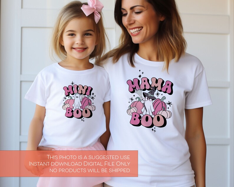 Mama & Mini Matching Halloween PNG T-shirt Sublimation Files Mama Boo
