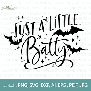 Gewoon een beetje Batty Halloween SVG-bestand, met de hand getekende stijl, ideaal voor sublimatie bekers, tassen, mokken, t-shirts en meer WV064