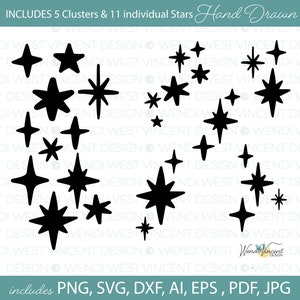 Sparkle Starbursts SVG-bundel, leuke stijl uit het midden van de eeuw, handgetekende vormen, Instant Download, Cricut Cut-bestand, silhouet - WV009