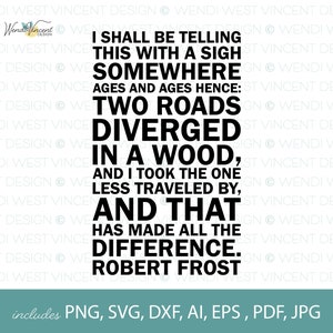 Robert Frost Inspirational Quote SVG File, Two Roads, pour les machines de découpe, la gravure au laser et la sublimation, idéal pour le décor de la salle de classe -WV116