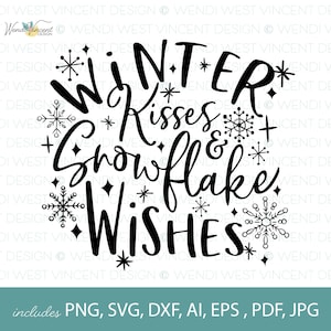 Weihnachten SVG Winter Kisses & Snowflake Wishes, perfekt für die Herstellung von Weihnachtskarten und Geschenkanhänger, von Hand gezeichnet in einem lustigen Retro-Stil - WV134