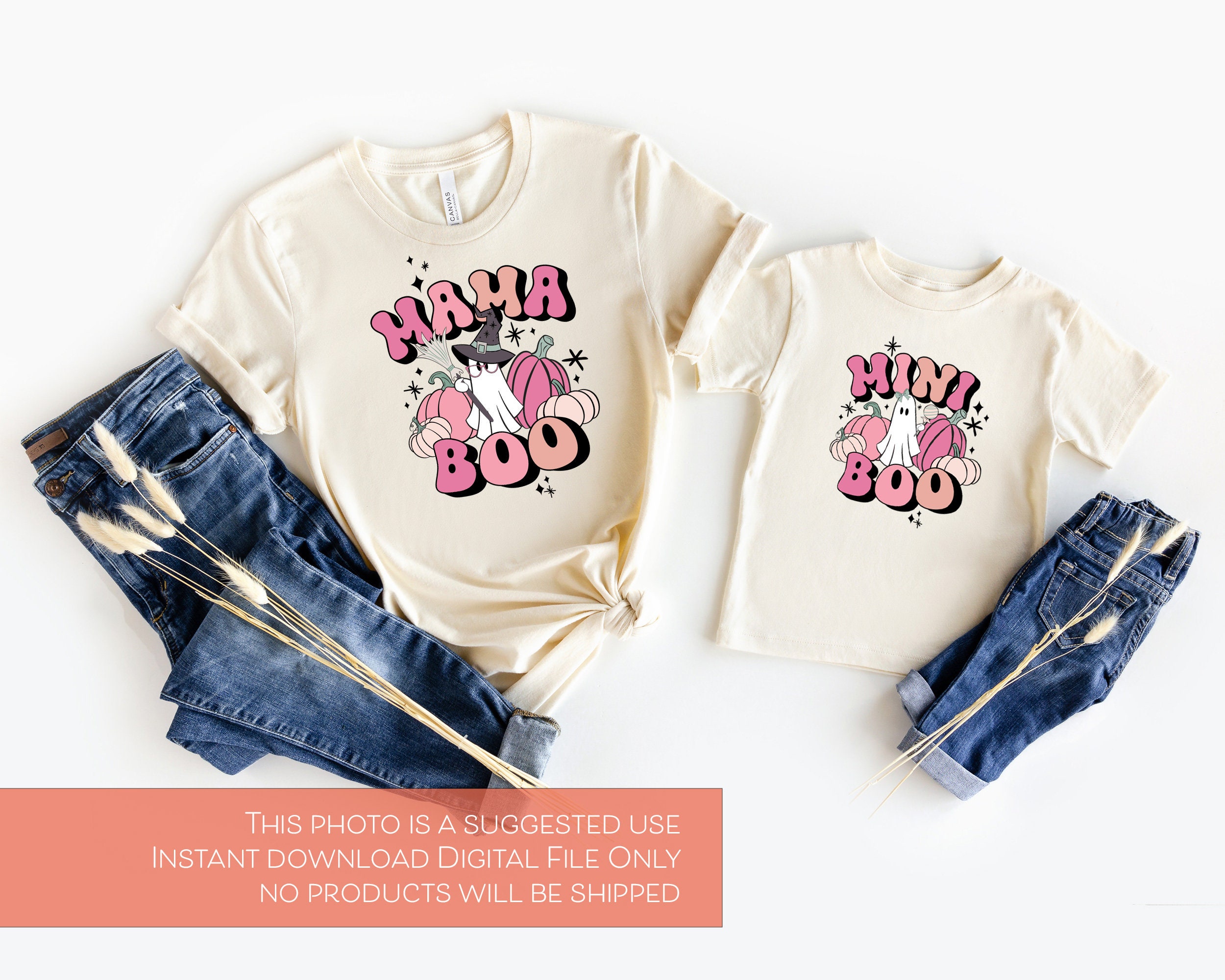 Mama & Mini Matching Halloween PNG T-shirt Sublimation Files Mama Boo
