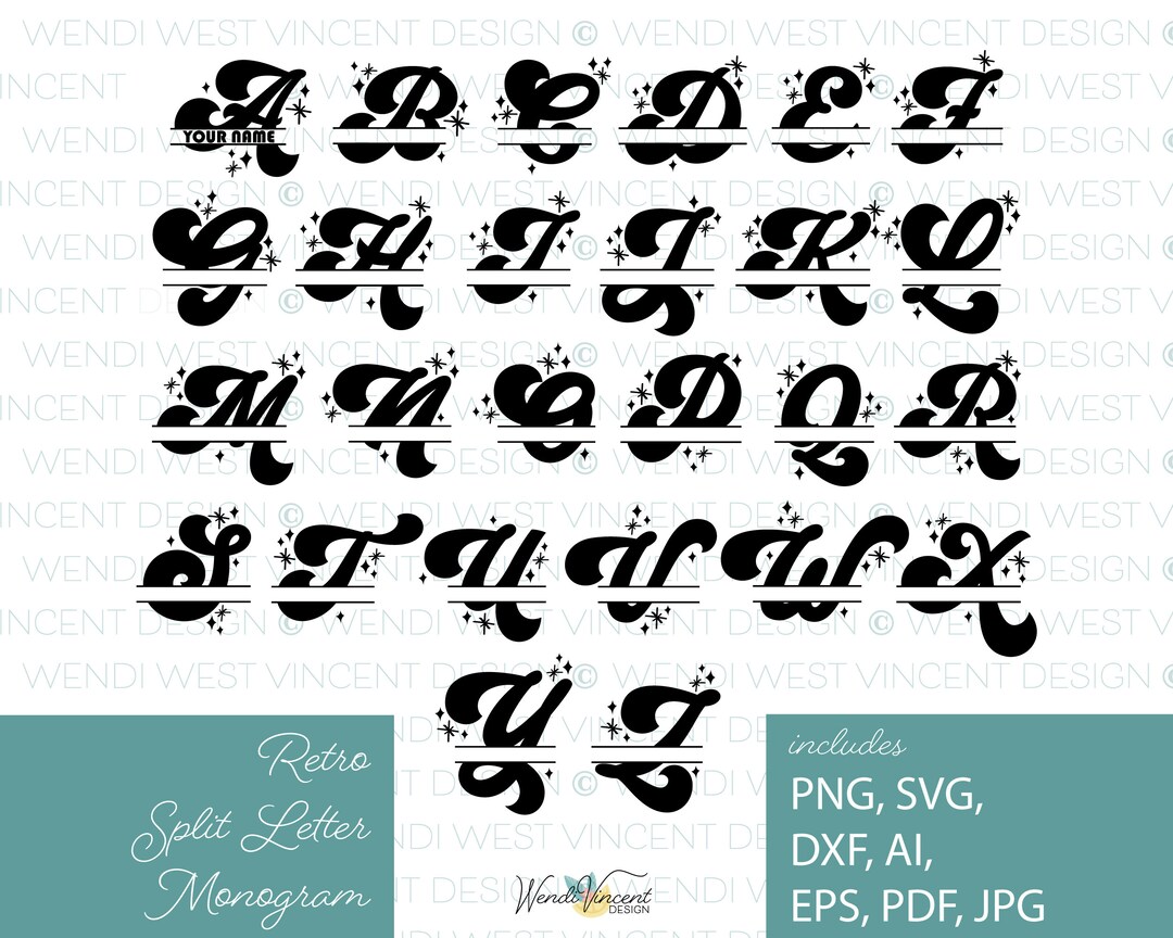 Groovy Split Letter Monogram SVG Bundle Funky 70s Retro Style Etsy