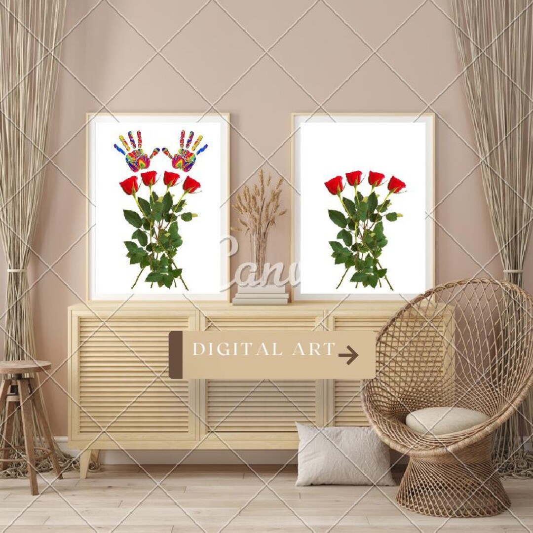 Flower Handprint Craft Art Set of 2 Mothers Day Art Handprint Template ...