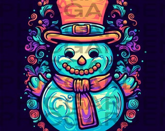 retro Day of the dead snowman digital download PNG 300 DPI sublimation