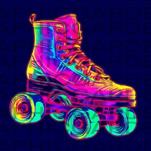 retro 80s glow rollerblade digital download PNG sublimation 300 DPI