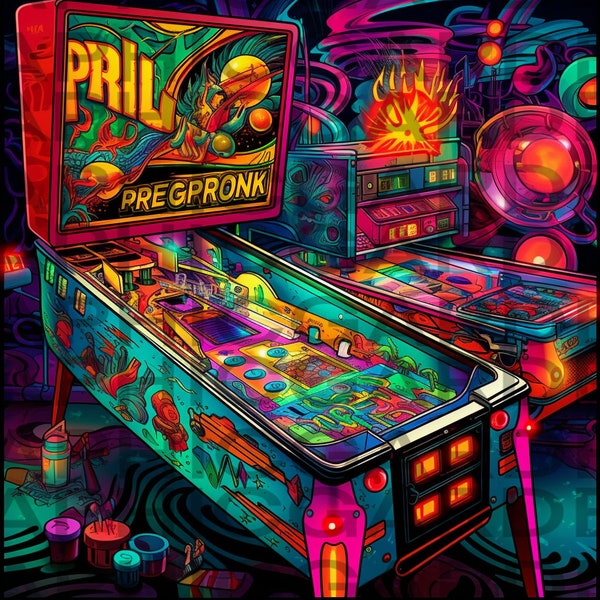 Retro 80s pinball machine digital download sublimation PNG