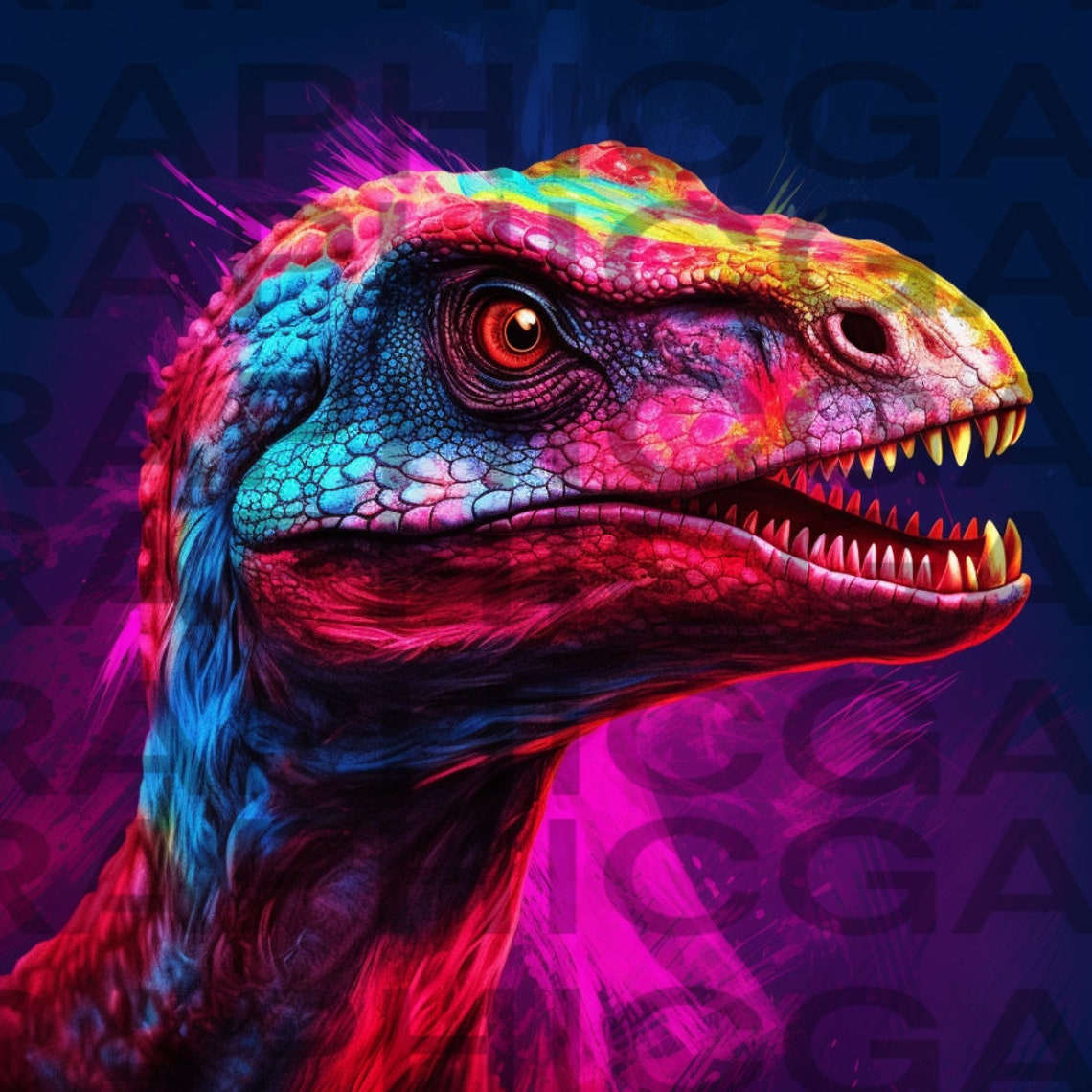 Glow 80s Raptor Dinosaur Digital Download PNG Sublimation 300 DPI - Etsy