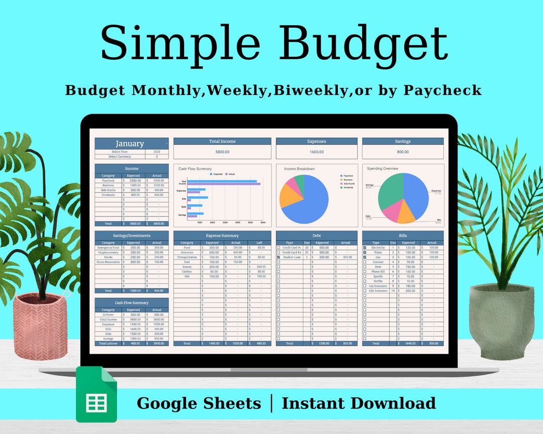 Budget Planner Google Sheets Monthly Budget Spreadsheet Biweekly ...