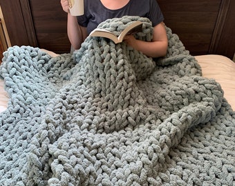 Handmade Chunky Knit Blanket - Chenille Throw Blanket - Soft Baby Blanket