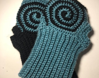 Crochet swirl fingerless gloves - handmade
