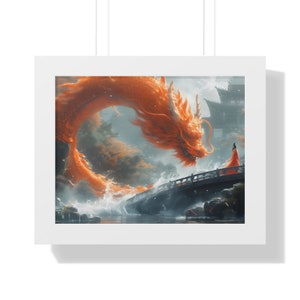 Enchanted River Encounter: Chinese Dragon & Maiden - Mythical Wall Art
