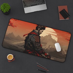 Samurai Desk Mat - Japanese Ancient Warrior Desk Mat - Large Mouse pad for Office, Gaming, Home Office - Unique Gift Idea