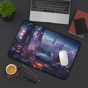 Futuristic Cyberpunk City Design Desk Mat Mouse Pad Futuristic City design