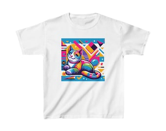 Retro 90s Pop Cat T-Shirt for Kids