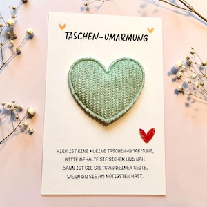 Taschen-Umarmung Herz Patch | Kleine Aufmerksamkeit | Trostgeschenk | Mini Umarmung to Go | Freunde Geschenk | Mutmach Geschenk