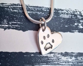 Custom Paw Print Necklace For Pet Remembrance - Small Heart Charm Necklace Personalised With Your Pet's Actual Paw Print