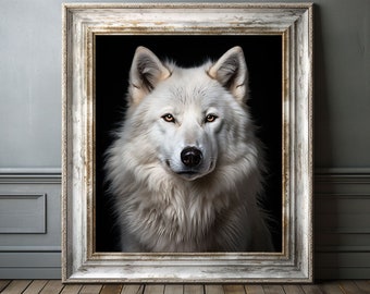 White Wolf Print | Wall Art, Black and White Nature Decor, Wildlife Poster