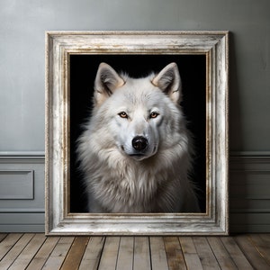 Stampa lupo bianco / Arte della parete, Arredamento naturale in bianco e nero, Poster della fauna selvatica
