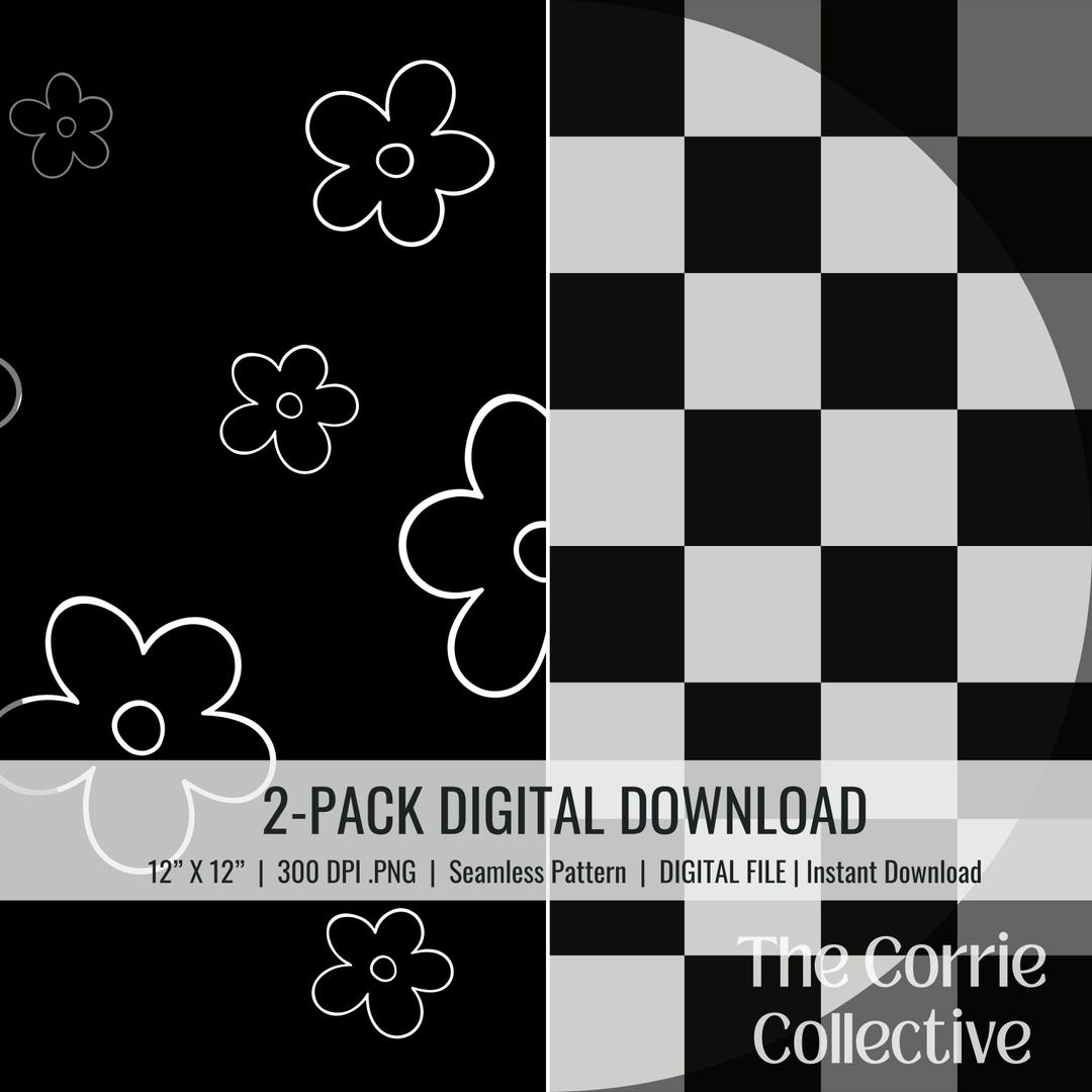 Daisy & Checkered Seamless Pattern Bundle | Black and White and Gray ...