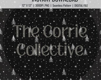 Alberi di Natale in bianco e nero / File senza soluzione di continuità per tessuto, digitale, download immediato, inverno