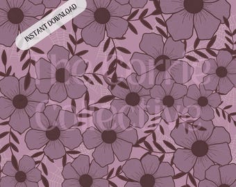 Patrón floral morado sin costuras para Halloween / Telarañas espeluznantes (descarga digital)