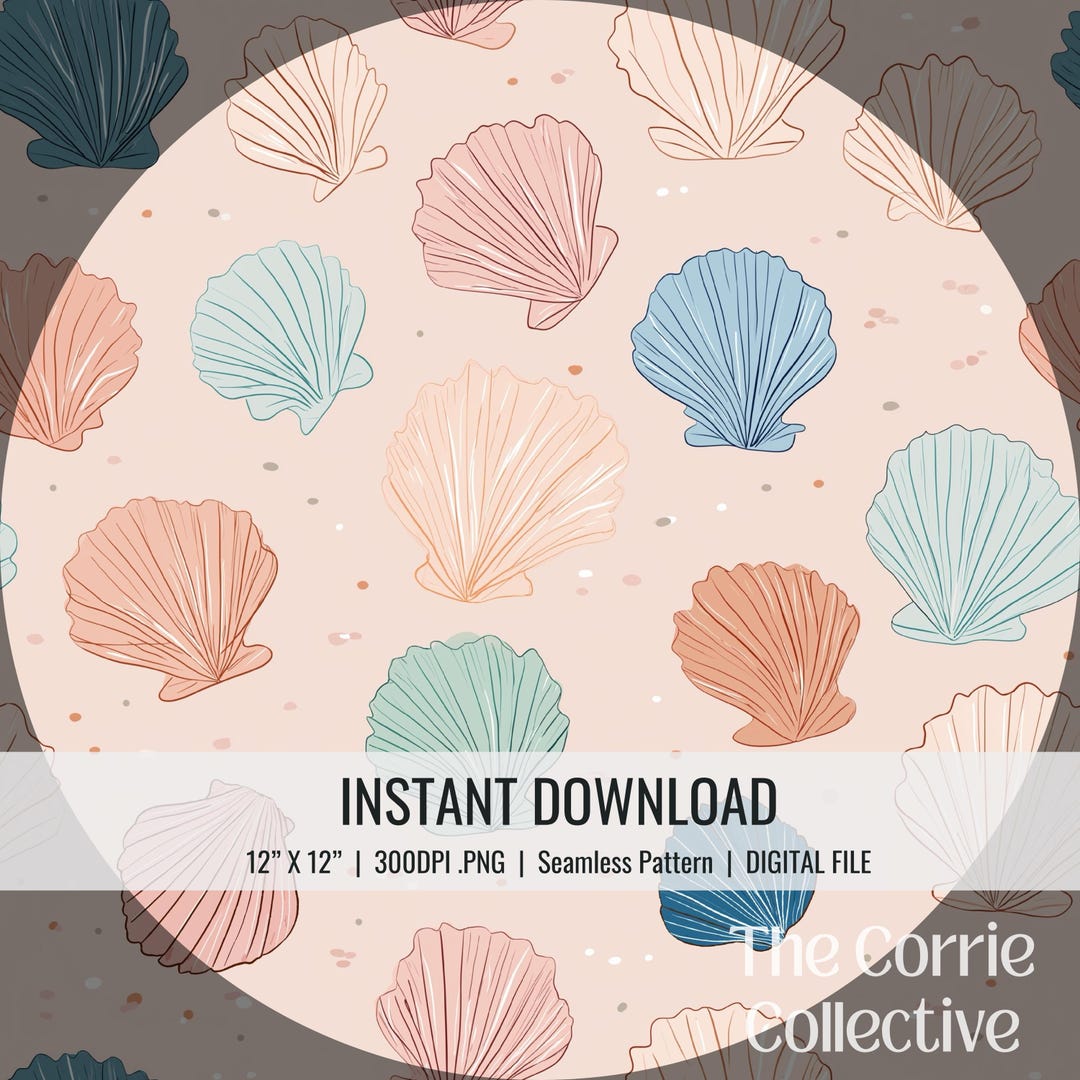 Orange Sea Shell Print Pattern Watercolor Seashell Seamless Pattern | Coastal Shell Repeat Design ...