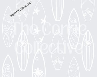 Surfboards, Gray and White, Seamless File For Fabric, Digital, Instant Download, Summer, Beach, Surf