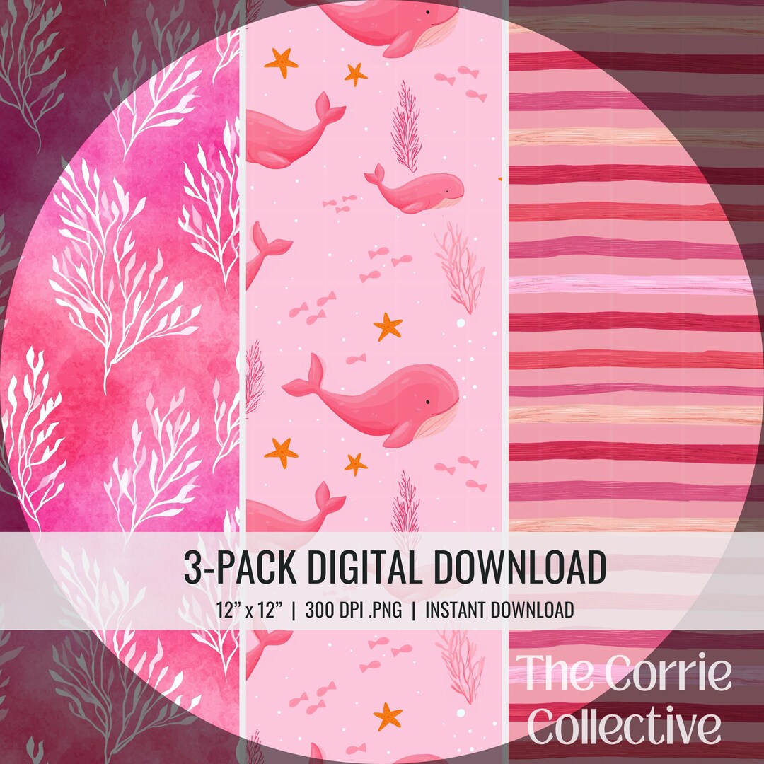 Pink Coastal Summer Seamless Pattern Bundle | Designs for Girls Fabric ...