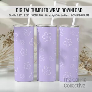 Lavendar Daisy, 20oz Tumbler Wrap, Seamless File, DIGITAL FILE, Instant Download, Purple
