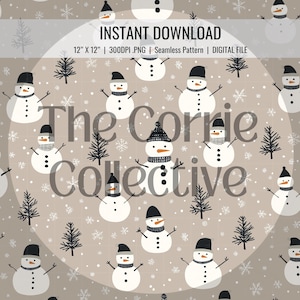 Snowmen, Seamless File For Fabric, Sublimation, Digital, Instant Download, Neutral