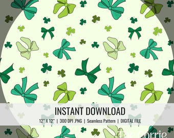 Fiocchi di San Patrizio Coquette, file senza soluzione di continuità per tessuto, digitale, download immediato, verde