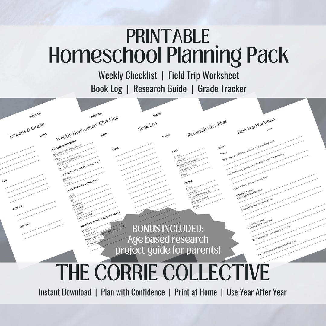 Printable Homeschool Planning Pack | Weekly Checklist, Field Trip Log ...