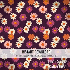 Fall Daisies, Halloween, Seamless File For Fabric, Sublimation, Digital, Instant Download, Small Flowers, Fall Floral Pattern