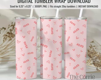 XOXO Hearts Tumbler Wrap, Coquette Valentine's Pattern (Digital File)