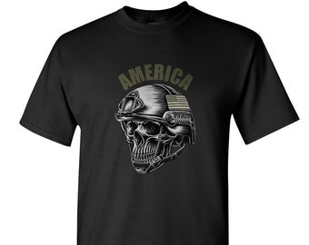Military American Army Skull And Helmet T-shirt, Military Veteran Tshirt, Gift For Patriot