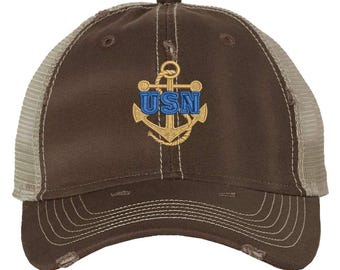 Navy veteran Cap beunruhigt - Militär Trucker Cap Vintage Anker - US Navy veteran Ball Caps