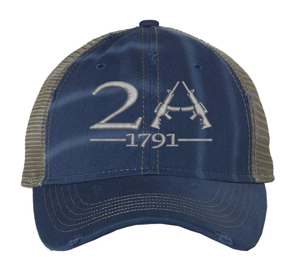 Unstructured Distressed Trucker Hat With 2A Embroidery 1791 Edition