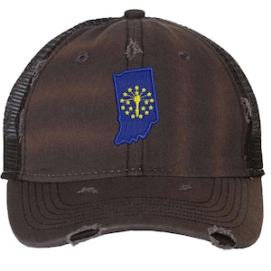 Vintage Indiana Hat – Distressed Trucker Cap with State Flag Embroidery