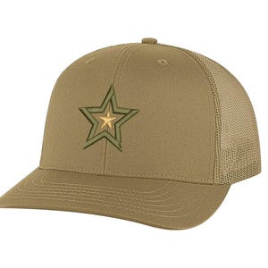 Military Trucker Hat – Embroidered Army Star Snapback Mesh Cap for Veterans