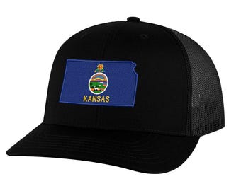 Trucker-Cap aus Mesh mit gestickter Kansas-Staatsflagge, verstellbarer Druckknopfverschluss