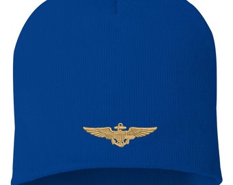 Navy Aviator Pilot Wings Beanie, US Navy Beanie, Navy Hat, Navy Pilot Beanie, US Navy Pilot Beanie, Embroidered